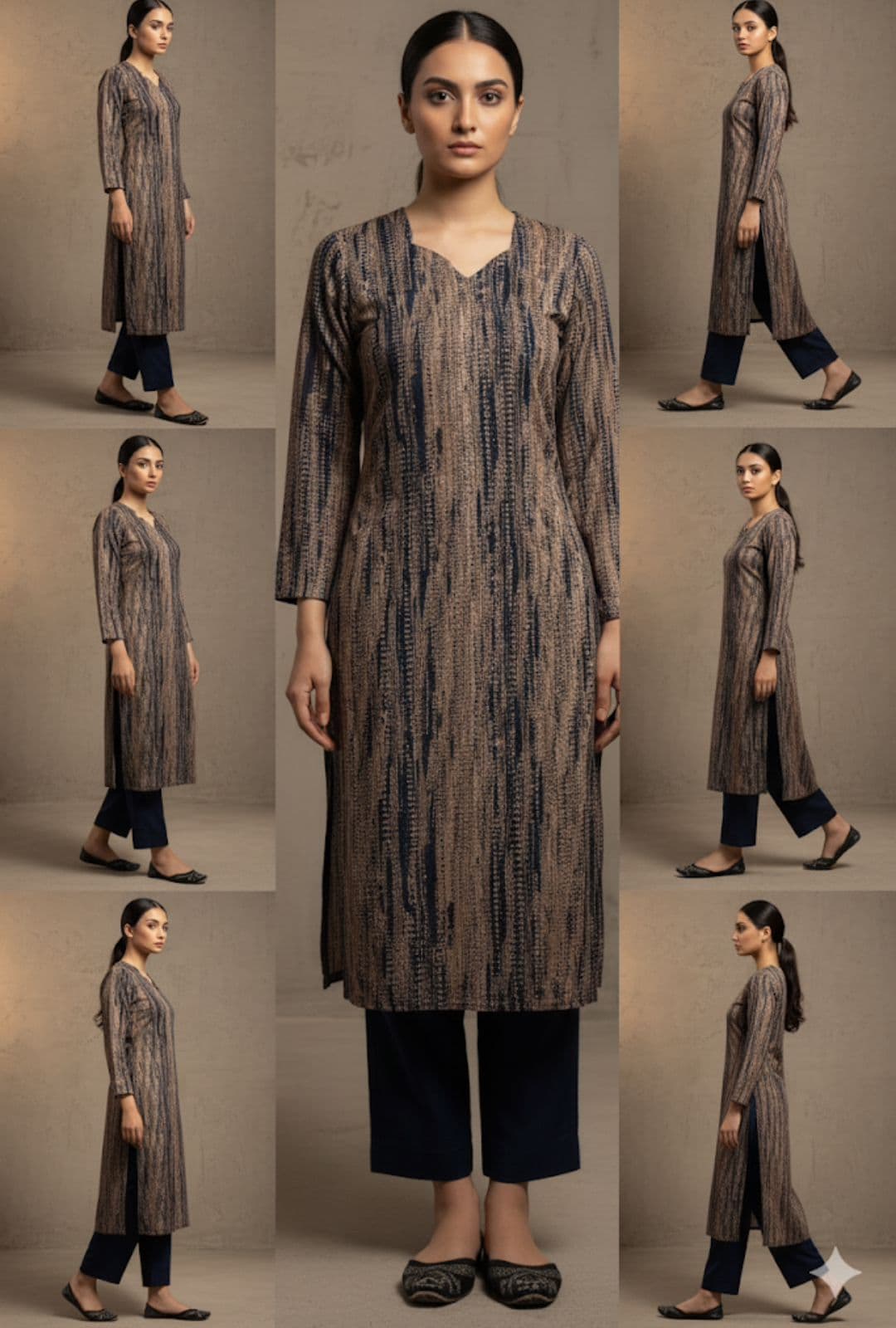 Abstract Printed Long Kurti with White Straight Trousers - Image 2